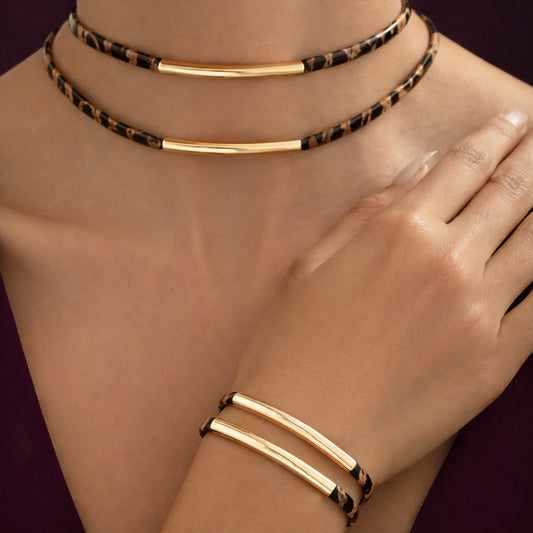 Dual-Bar Choker & Bracelet Set - Set Of 2