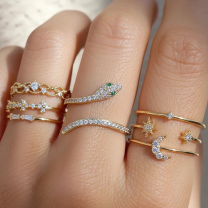 Timeless Gold Serpent Ring Set – A Mix of Unique Shapes