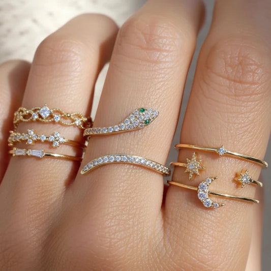 Timeless Gold Serpent Ring Set – A Mix of Unique Shapes