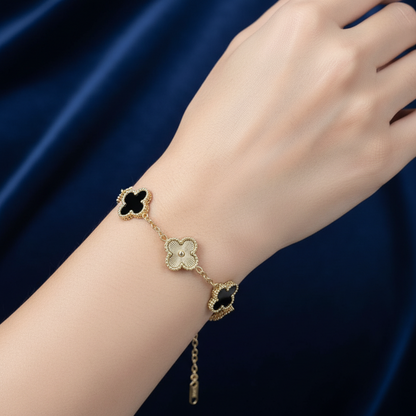 Five-Leaf Clover Gold Bracelet - Black/Gold