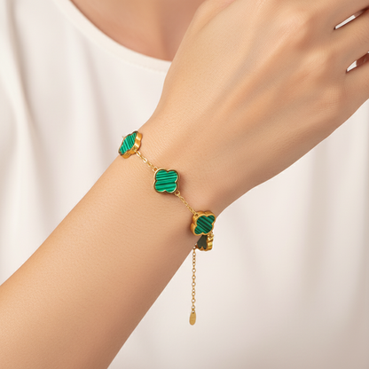 Five-Leaf Clover Gold Bracelet - Green