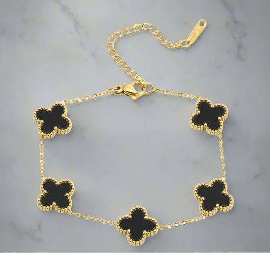 Five-Leaf Clover Gold Bracelet - Black