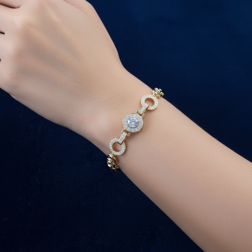 Luxury Gold Link Bracelet with Crystal Centerpiece