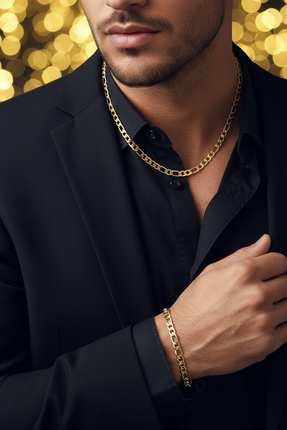 Classic Gold Link Chain Necklace & Bracelet Set