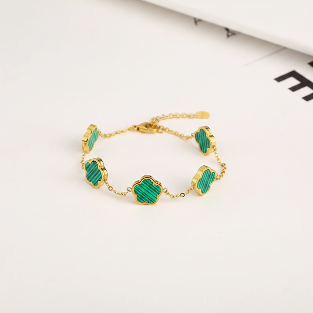Five-Leaf Clover Gold Bracelet - Green