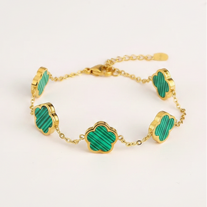 Five-Leaf Clover Gold Bracelet - Green