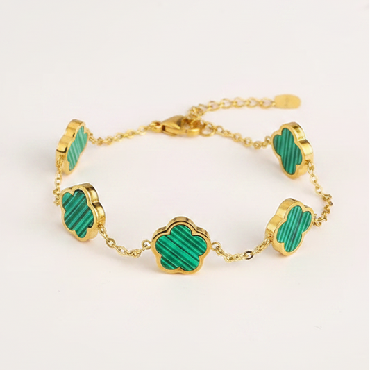 Five-Leaf Clover Gold Bracelet - Green
