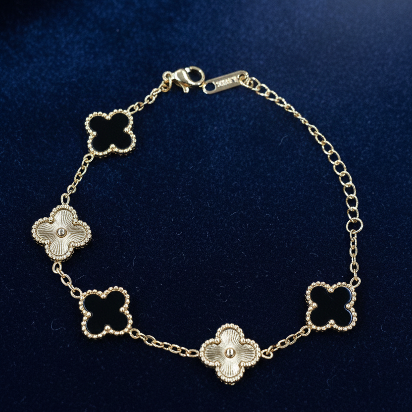 Five-Leaf Clover Gold Bracelet - Black/Gold